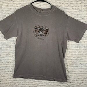 VTG WOMENS LARGE ALASKA SHIRT BROWN EMBROIDERED FISH SEA BIRD STATE